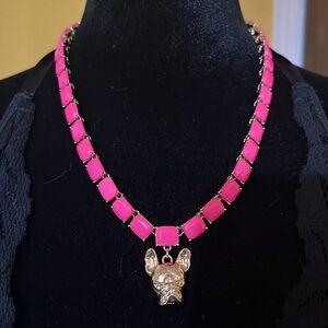 BETSEY JOHNSON Pink Crystal Frenchie Tennis Necklace